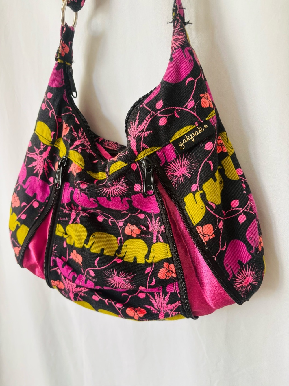 Yak Pak Elephant Hobo Shoulder Bag Pink Black Indie